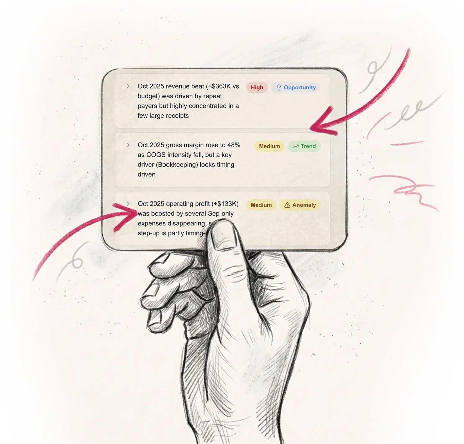 A hand holding a card in front of a laptop displaying financial dashboards